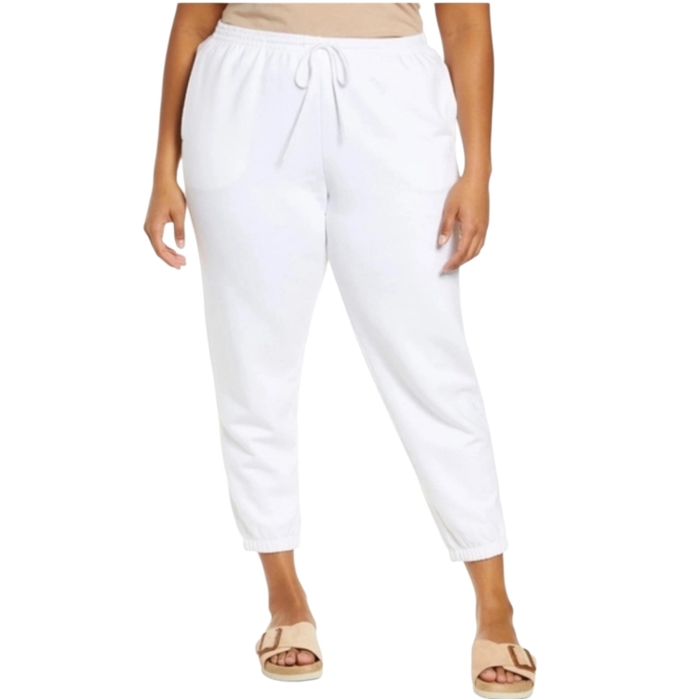 Vince Pants Size 2XL White Cotton Essential Jogger Elastic Waist And Cuffs
